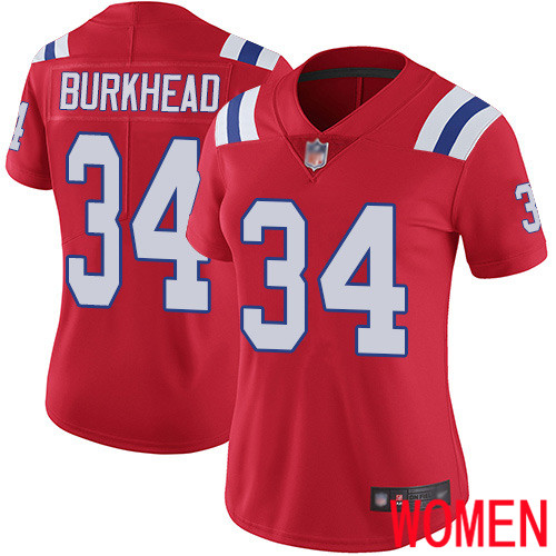 New England Patriots Football 34 Vapor Limited Red Women Rex Burkhead Alternate NFL Jersey